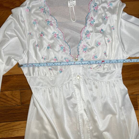 Vintage Cottage Prairie Maxi length Gown Slip Nightie Robe Embroidered Flower M - Picture 5 of 13